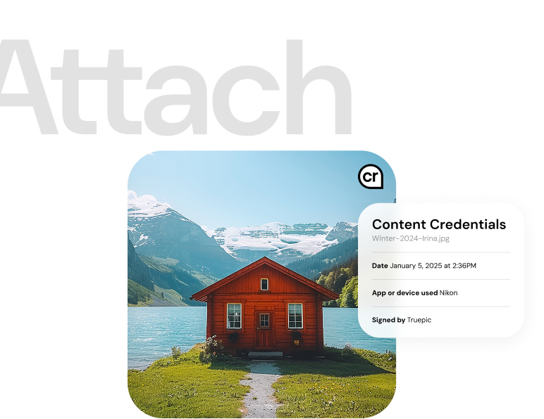 Red house with content credentials information overlayed.