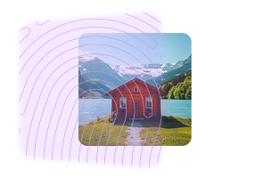 Red house with opaque fingerprint overlay.